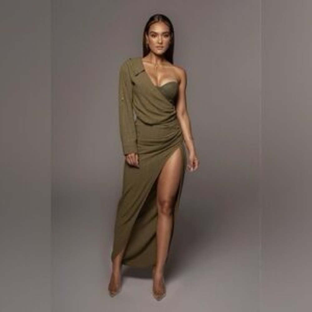 JLUXLABEL Olive One-Shoulder Dress